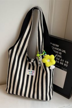 Summer Striped Canvas Tote Bag for Women - Large Capacity Double-Sided Shoulder Commuter Bag - Versatile Fashion Accessory