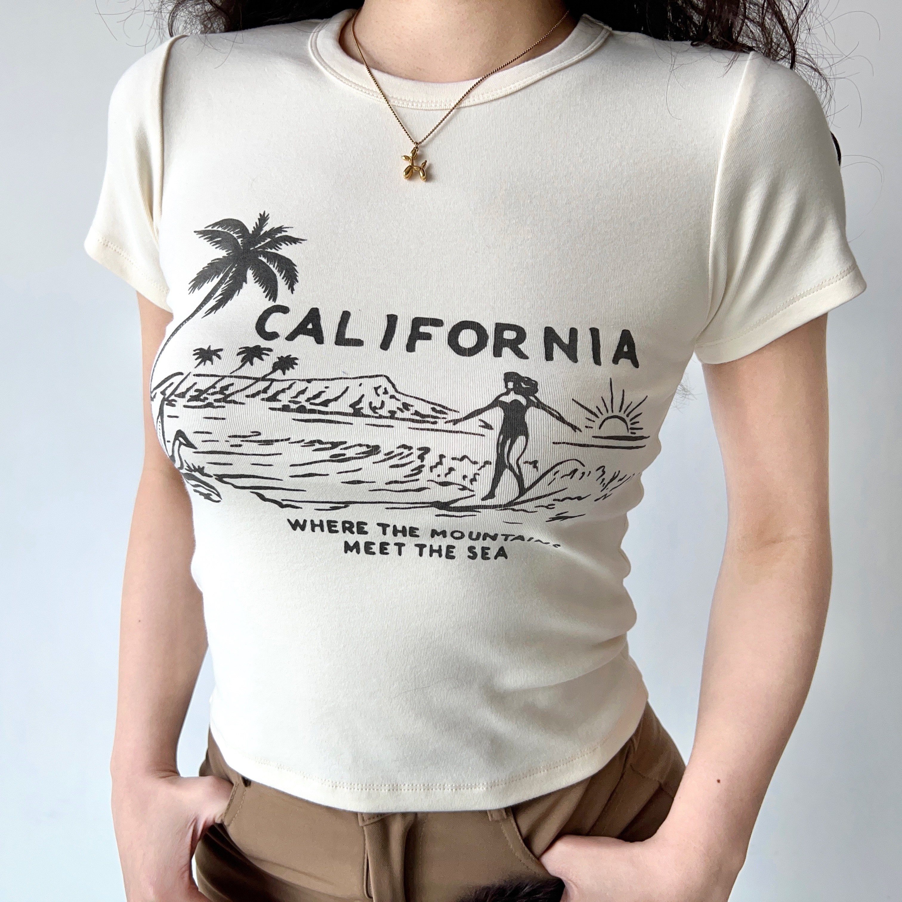 Summer Surf Print Round Neck Short Sleeve Cotton T-shirt for Women - Slim Fit, European American Style, Casual 90s Fashion