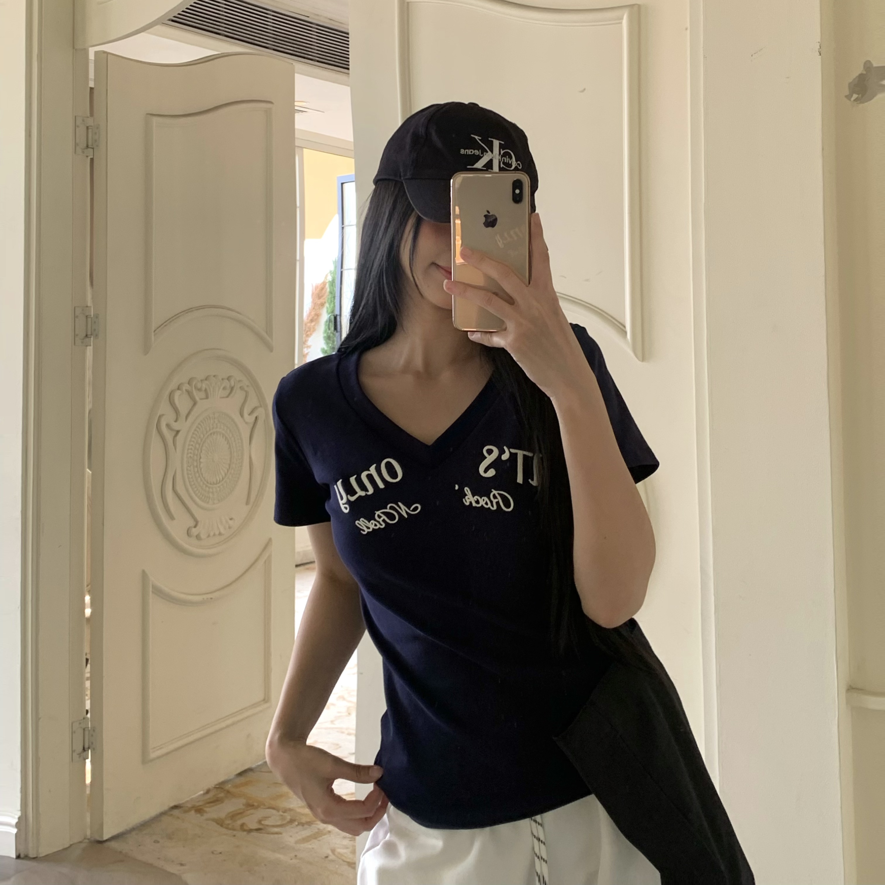 Summer V-Neck Embroidered Short Sleeve T-Shirt for Women - American Style Cool Girl Slim Fit Top, Versatile Fashion Essential