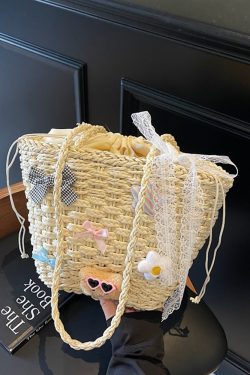 Summer Woven Straw Beach Bag for Women - 2025 Vacation Shoulder Tote, Island Style Vegetable Basket Bag