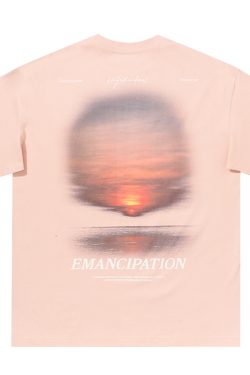Sunset American Street Short Sleeve Pure Cotton T-Shirt for Couples - Trendy 90s Inspired Fashion