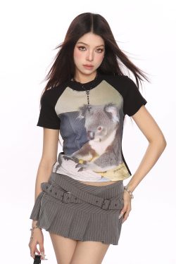 Sweet Cartoon Leopard Print Hello Kitty Short Sleeve T-Shirt for Women - Trendy Slim Fit Summer Top, Y2K Style
