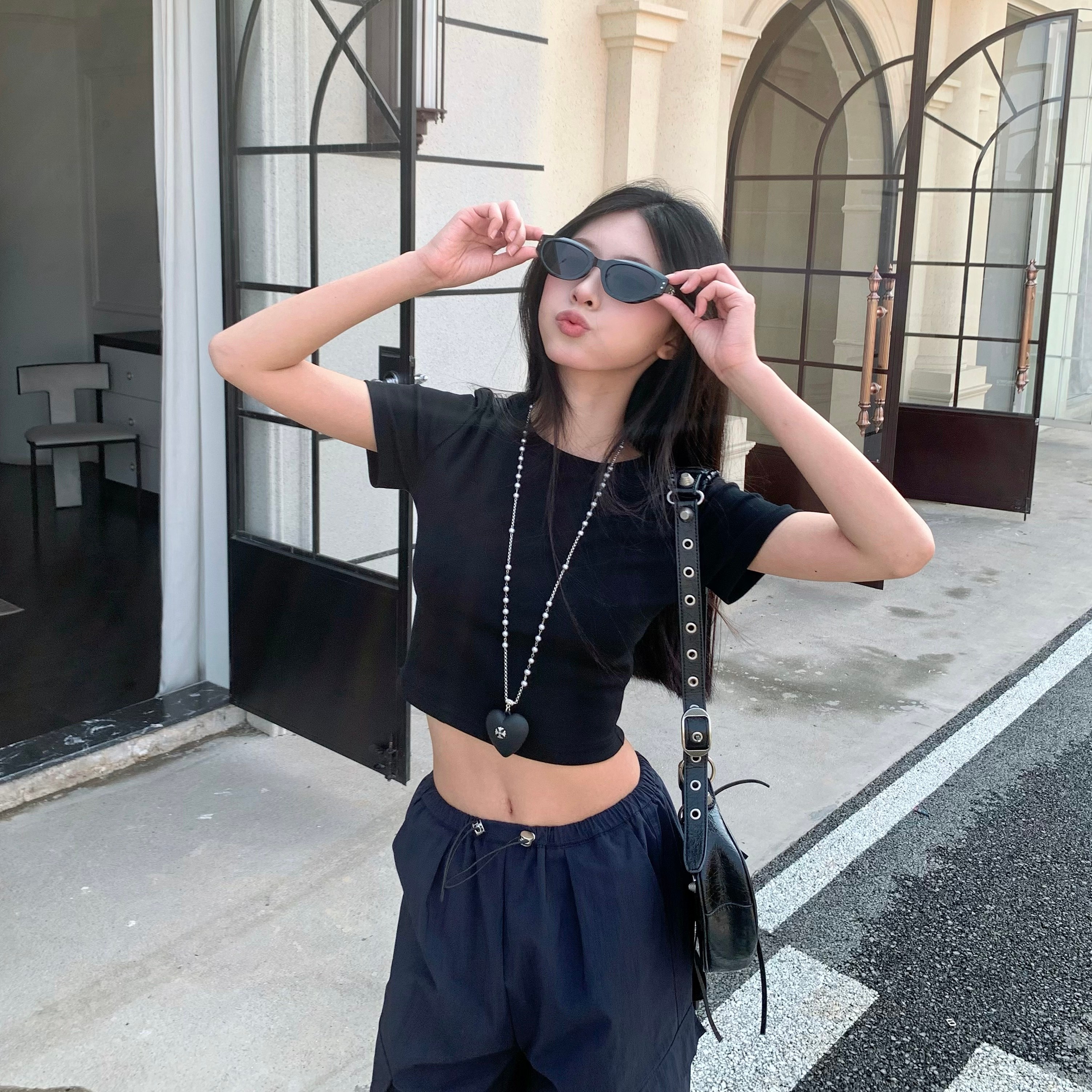 Sweet Cool Hot Girl Crop Short Sleeve T-Shirt for Women - 2025 Summer American Style Regular Fit
