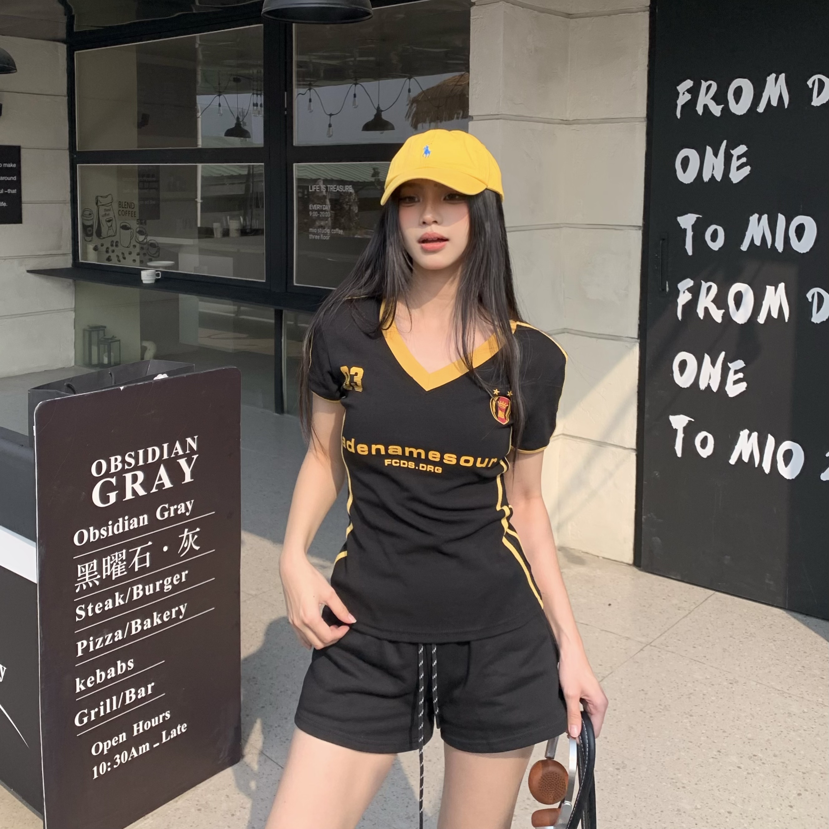 Sweet Cool Three Stripe V-Neck Short Sleeve T-Shirt for Women - Slim Fit American Style Summer 2025 Top