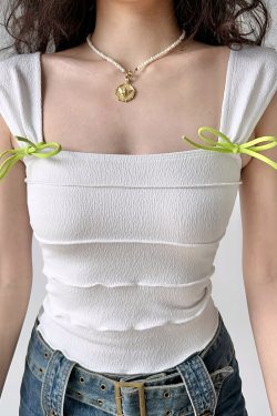 Textured Bow Tie Vest Tank Top for Women - Summer One-Shoulder Backless Style, European American Fashion, Trendy Unique Design