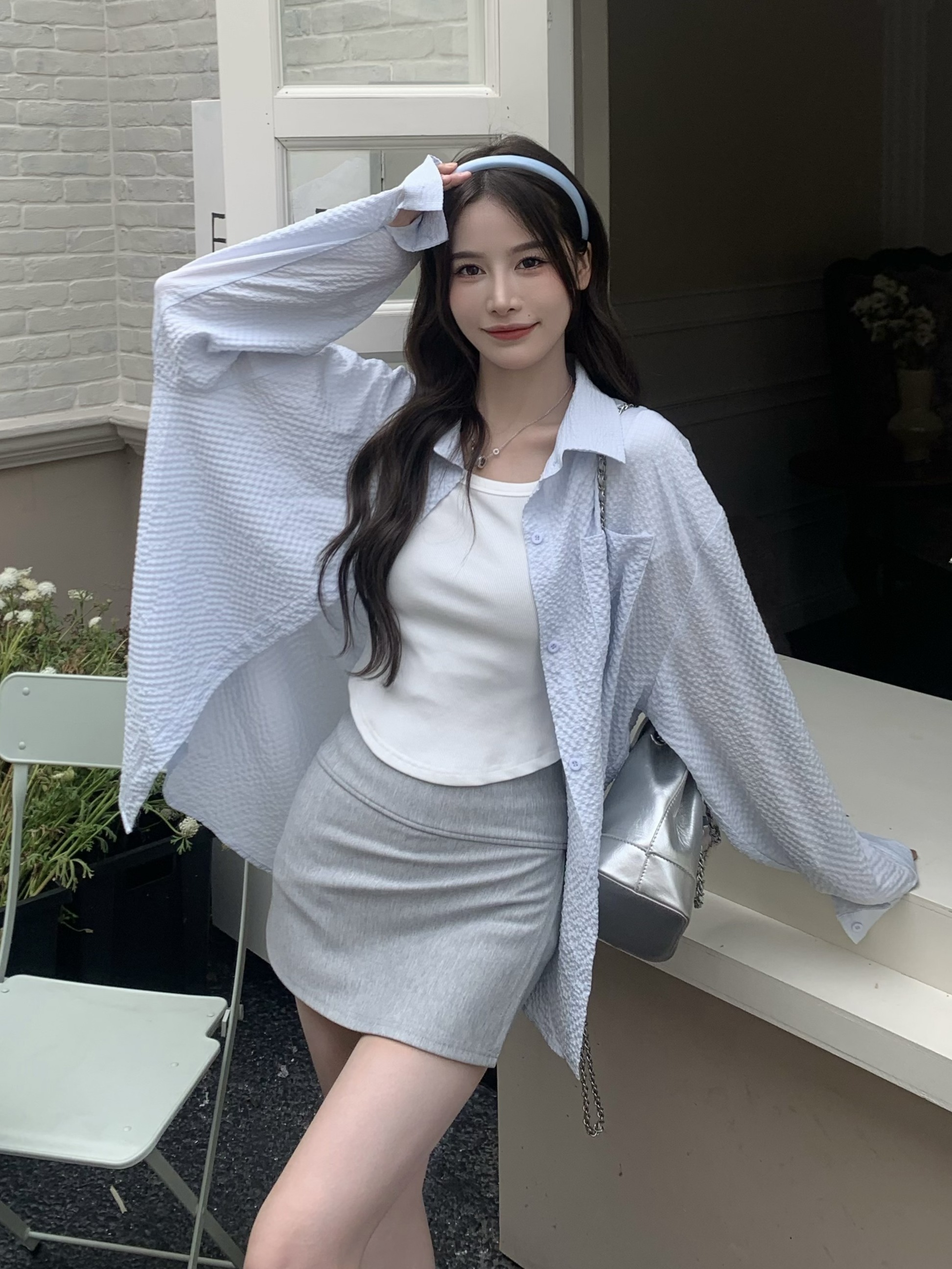 Textured Long Sleeve Shirt for Women - Loose Fit Blouse with Sun Protection - 2025 Spring/Summer Fashion Essential