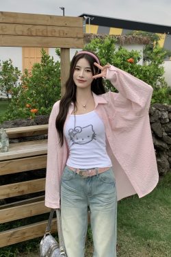 Textured Long Sleeve Shirt for Women - Loose Fit Blouse with Sun Protection - 2025 Spring/Summer Fashion Essential