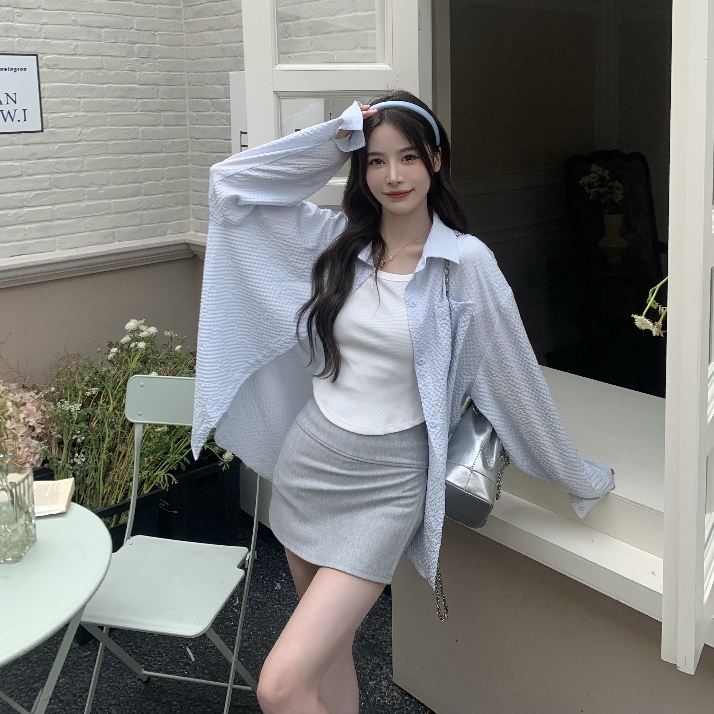 Textured Long Sleeve Shirt for Women - Loose Fit Blouse with Sun Protection - 2025 Spring/Summer Fashion Essential