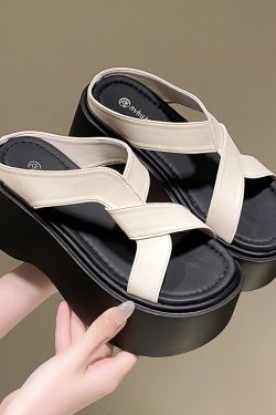 Thick-Soled Platform Sandals for Women - Height-Increasing High Heels, Soft Sole, Non-Slip Beach Footwear, Summer 2025 Style