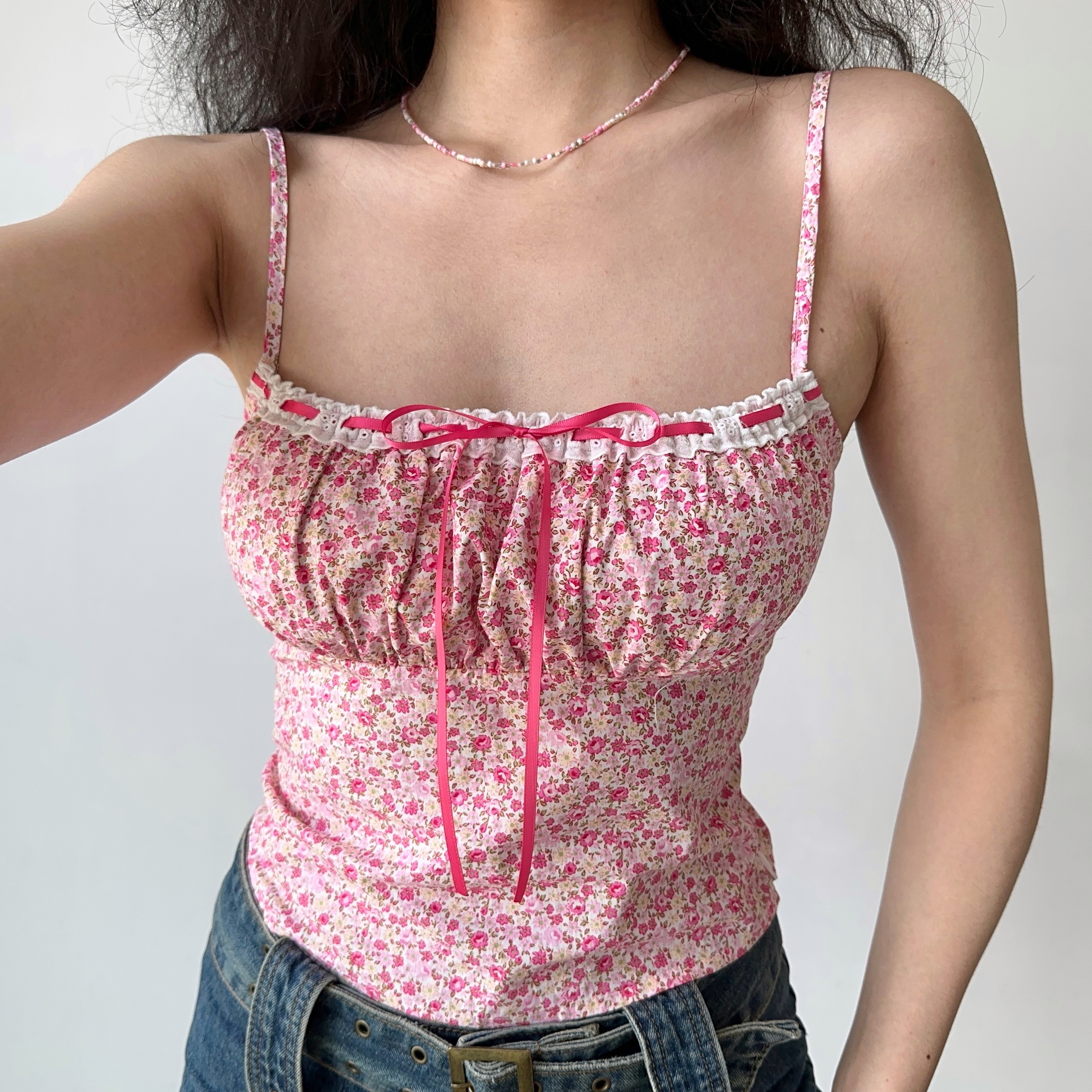 Three-Dimensional Cut Floral Camisole - Women's Slim Fit Sleeveless Top in European & American Style, Y2K Inspired Fashion