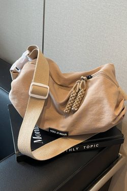 Trendy Japanese-Style Minimalist Oxford Cloth Crossbody Bag for Women, Versatile Wide Shoulder Strap Wrinkled Dumpling Design
