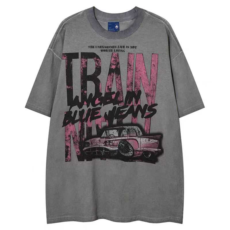 Trendy Oversized Vintage Graffiti Letter Short-Sleeve T-Shirt for Men and Women - Hip-Hop Streetwear Style