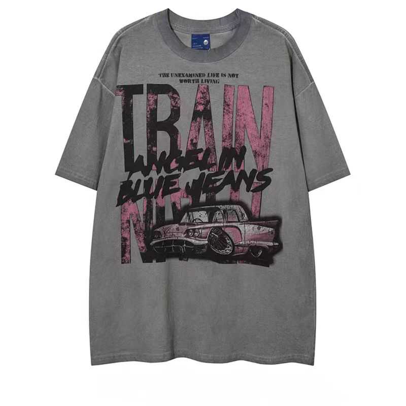 Trendy Oversized Vintage Graffiti Letter Short-Sleeve T-Shirt for Men and Women - Hip-Hop Streetwear Style