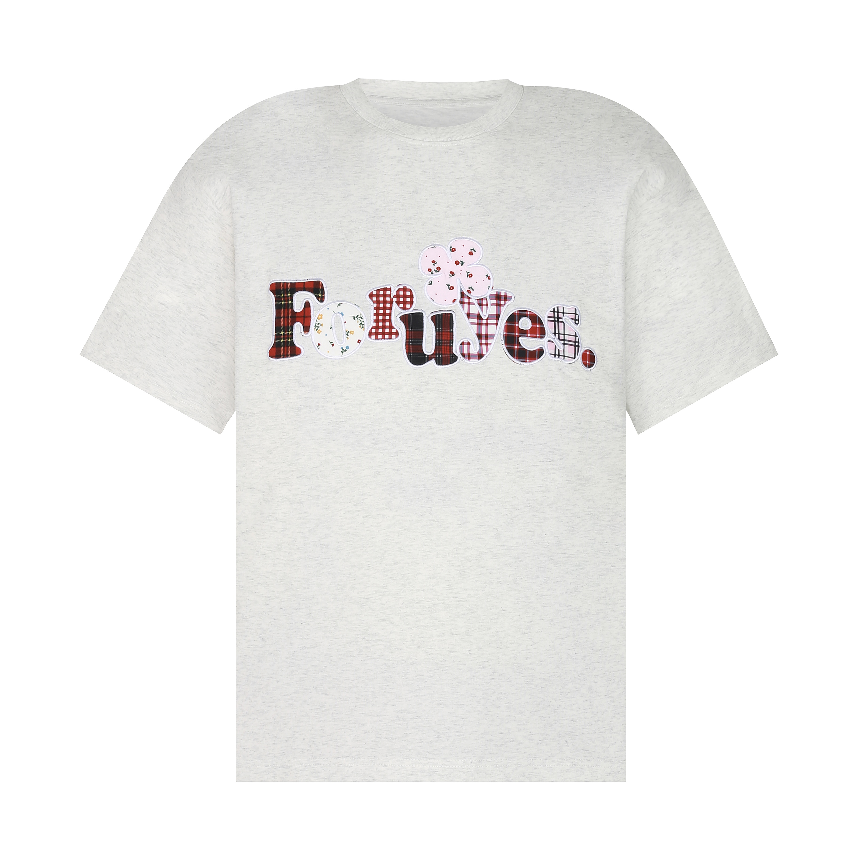 Trendy Unisex Short Sleeve T-Shirt with Plaid Floral Patch Embroidery - Summer Loose Fit Casual Wear