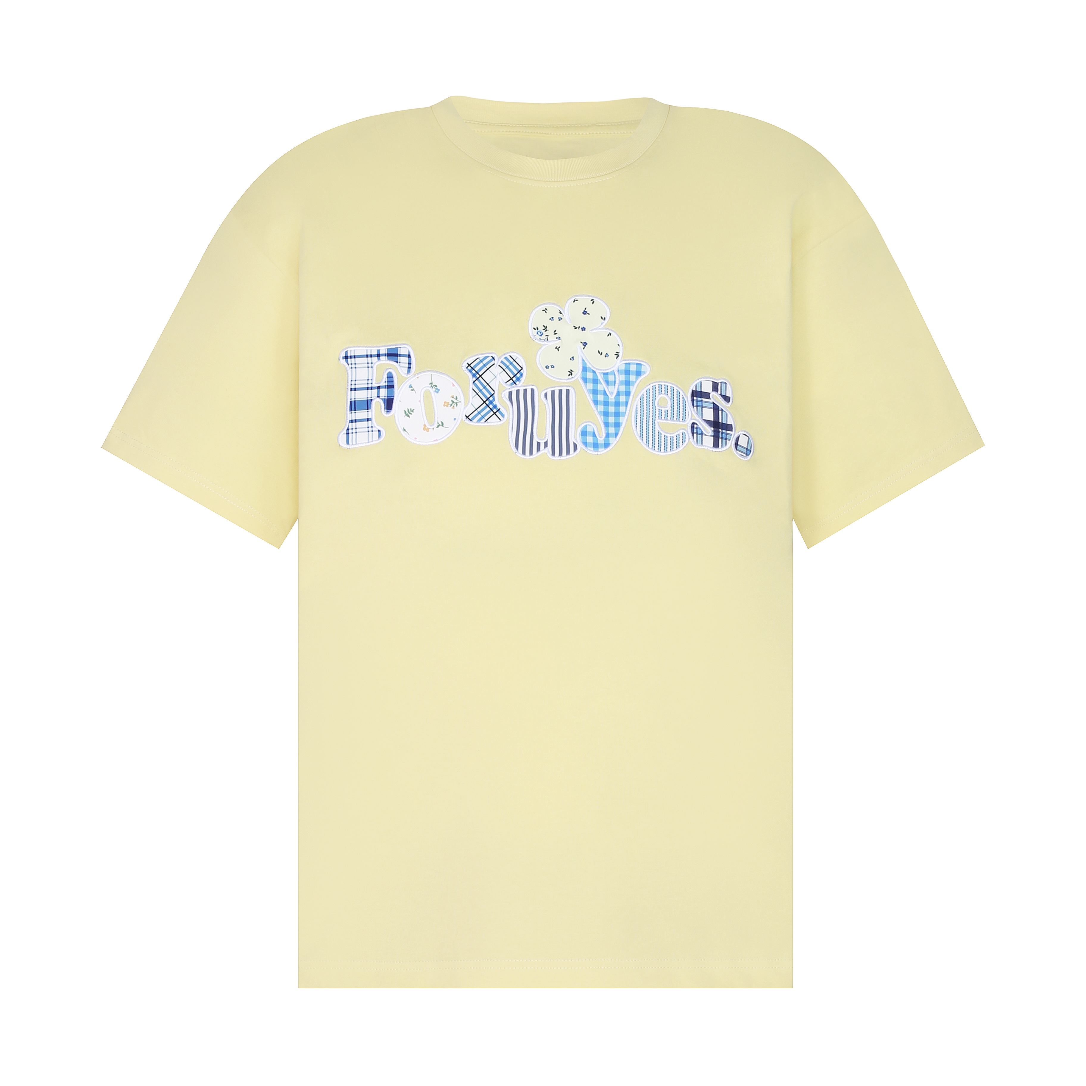 Trendy Unisex Short Sleeve T-Shirt with Plaid Floral Patch Embroidery - Summer Loose Fit Casual Wear
