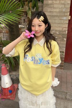 Trendy Unisex Short Sleeve T-Shirt with Plaid Floral Patch Embroidery - Summer Loose Fit Casual Wear