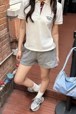 Trendy Women's Polo Shirt with Slogan Letter Embroidery and Plaid Splicing - Summer Fashion Essential for Casual Style
