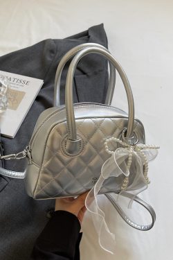 Trendy Women's Silver Handbag - High-End Diamond-Shaped Shoulder Crossbody Bag for Commuter Style 2025 Fashion