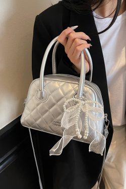 Trendy Women's Silver Handbag - High-End Diamond-Shaped Shoulder Crossbody Bag for Commuter Style 2025 Fashion