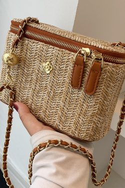 Trendy Woven Chain Crossbody Bag for Women - Small Square Design, Perfect for Spring Summer 2025, Versatile Beach Vacation Style