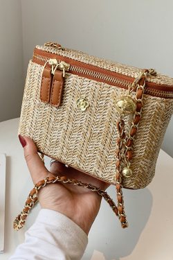 Trendy Woven Chain Crossbody Bag for Women - Small Square Design, Perfect for Spring Summer 2025, Versatile Beach Vacation Style