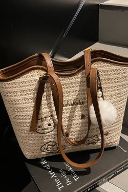 Trendy Woven Tote Bag for Women - High-Capacity Shoulder Bag, Cute Girl Style, 2025 Fashion Must-Have