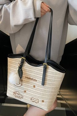 Trendy Woven Tote Bag for Women - High-Capacity Shoulder Bag, Cute Girl Style, 2025 Fashion Must-Have