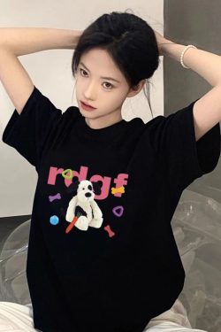 Unisex American Retro Cartoon Dog Pure Cotton Short Sleeve T-Shirt, Plus Size, Loose Fit, Casual Couple Top, Vintage Style