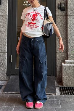 Unisex High Street Multi-Pocket Cargo Pants with Curved Knife Design - Loose Fit, Casual, Washed Look, Perfect for Y2K Style