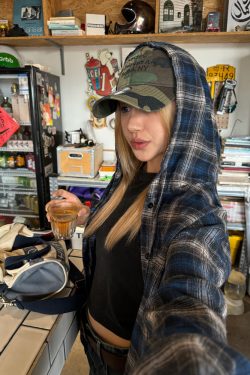 Unisex Hooded Long Sleeve Plaid Shirt - Retro Street Style, Color Block Design, Casual Fashion Polo for Men and Women