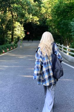 Unisex Long Sleeve Color-Blocked Plaid Shirt Jacket - American Retro Style, Sun Protection, Loose Fit, Lightweight