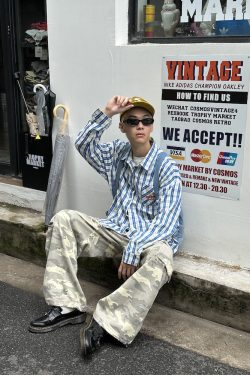 Unisex Long Sleeve Plaid Color-Blocking Shirt - Retro American Style, Loose Fit, Sun-Protective, Perfect for Spring & Autumn