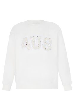 Unisex Loose Round Neck Pullover Sweatshirt with Letter Patch Embroidery - Small Fragrance Style, Perfect for Spring and Autumn Fashion