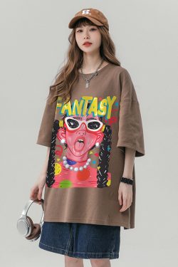Unisex Plus Size American Retro Hip-Hop Graffiti Printed Short Sleeve T-Shirt - Loose Fit Pure Cotton Couple Top