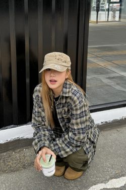 Unisex Retro Color-Block Brushed Plaid Long Sleeve Shirt Jacket - American Style Loose Fit for Summer Couples