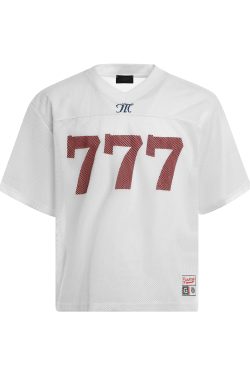 Unisex Summer Loose Fit V-Neck T-Shirt with Digital Number 7 Print - Breathable Mesh Jersey in American Style