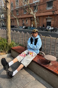 Unisex Wide-Leg Seven-Point Pants with Vintage Star Letter Print - Casual Loose Fit Summer Shorts