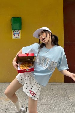Vintage American Campus Style Polka Dot Embroidered Women's Casual Shorts - Trendy Slim Fit for Y2K and Retro Fashion
