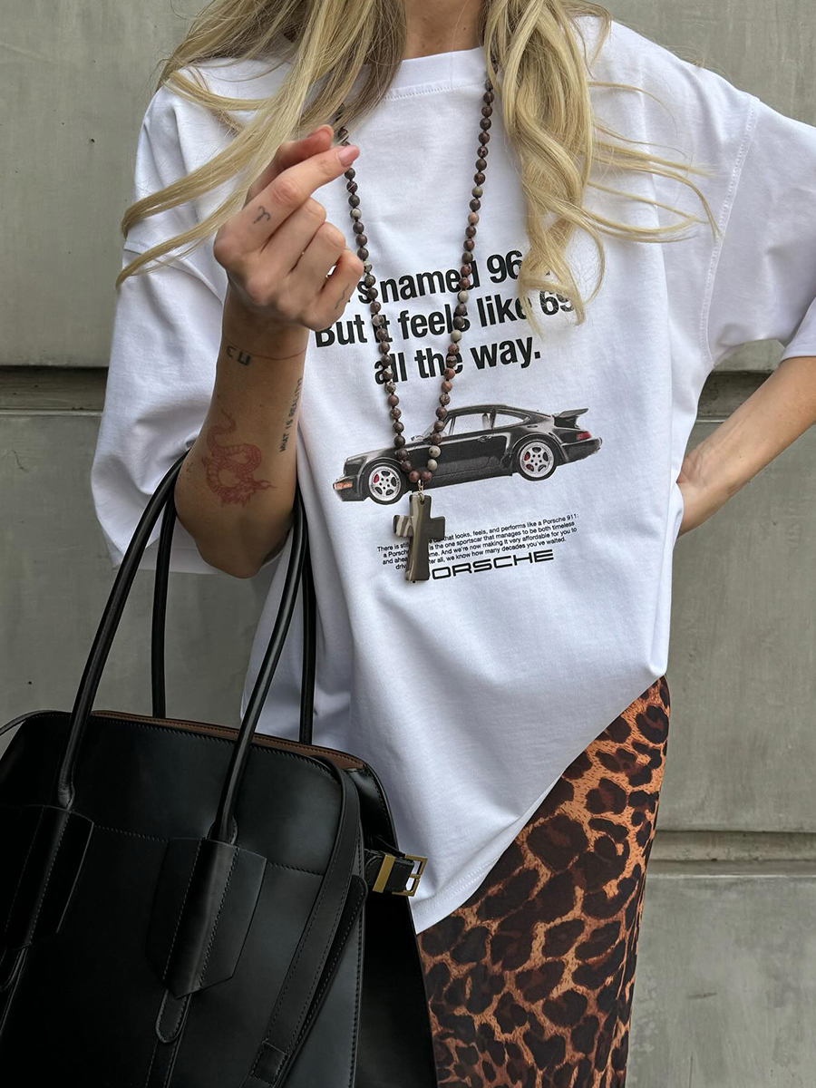 Vintage American Retro Car Pattern Oversized Short-Sleeve T-Shirt for Women - Summer Y2K Trendy Hot Girl Top