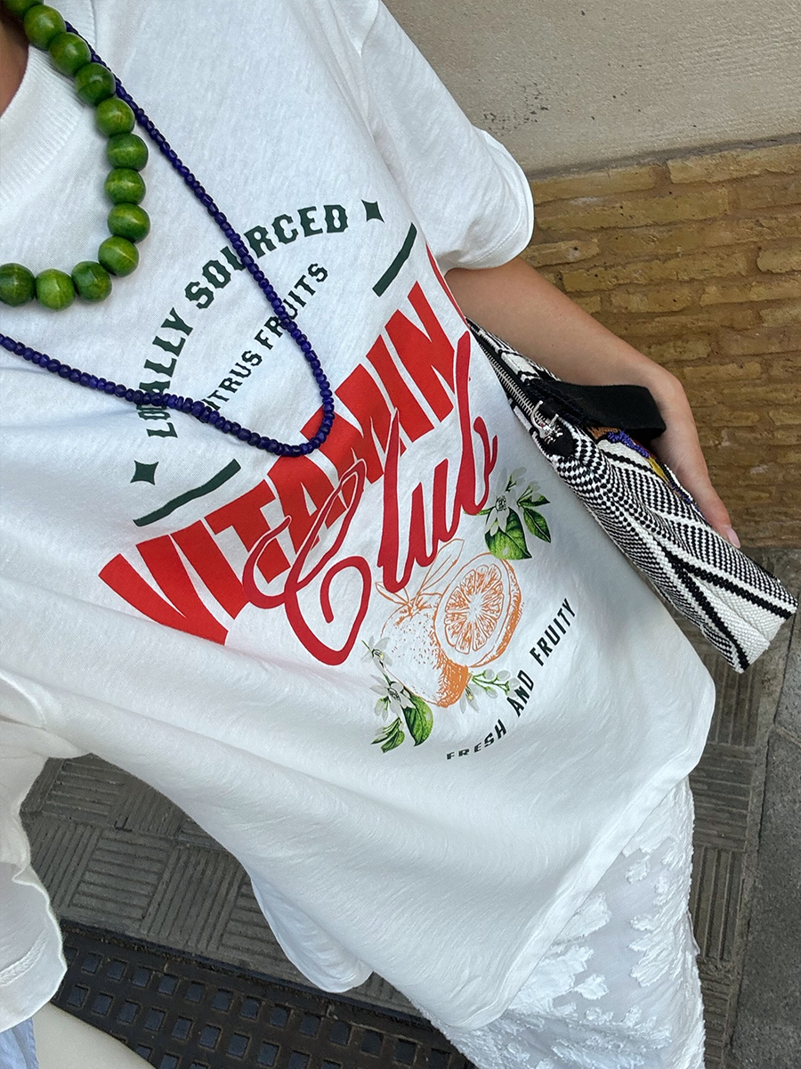 Vintage American Retro Fruit Print Oversized Short Sleeve T-Shirt for Women - Trendy Y2K Style Cotton Top