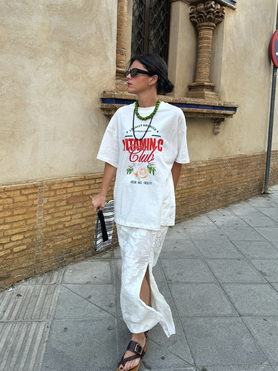Vintage American Retro Fruit Print Oversized Short Sleeve T-Shirt for Women - Trendy Y2K Style Cotton Top