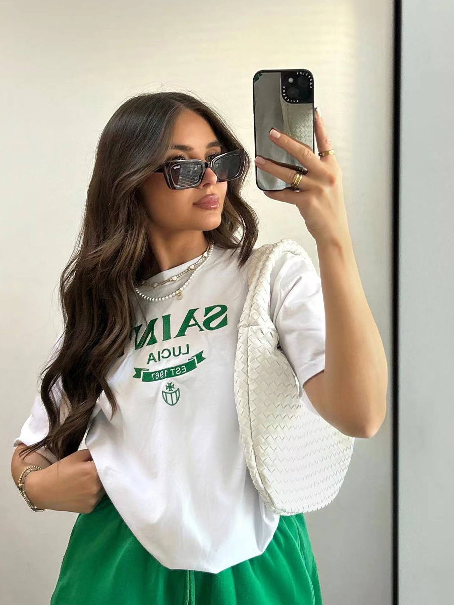 Vintage American Retro White Letter Oversized Short Sleeve T-Shirt for Women - Trendy Y2K Hot Girl Cotton Top