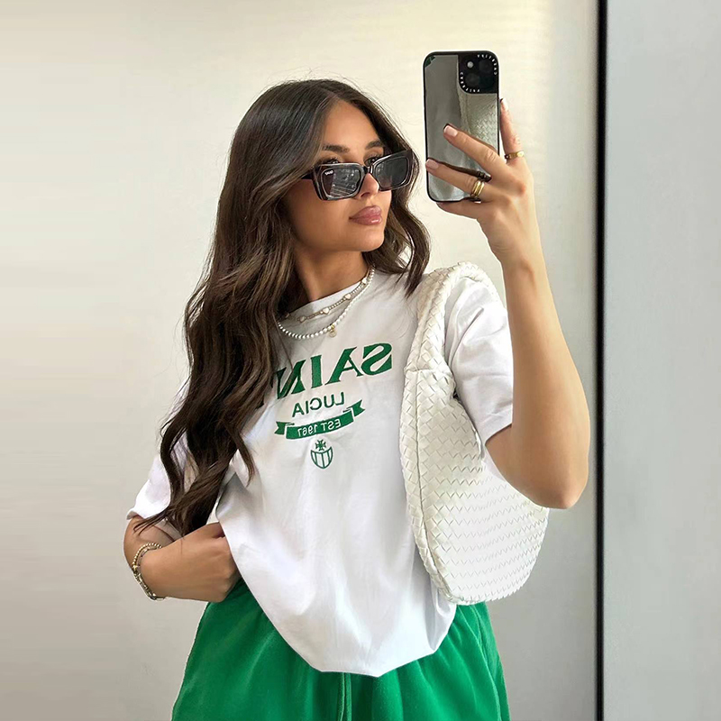 Vintage American Retro White Letter Oversized Short Sleeve T-Shirt for Women - Trendy Y2K Hot Girl Cotton Top