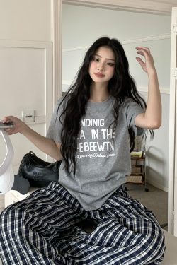 Vintage American Round Neck Printed Letter Short Sleeve T-Shirt for Women - Korean Style Summer Loose Fit Hot Girl Top
