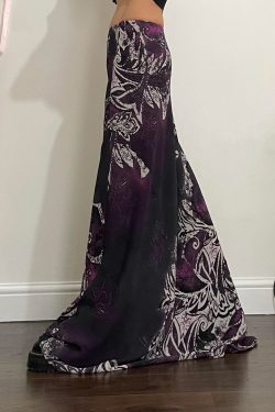 Vintage Black Purple Gradient A-Line Dress with Exotic Ancient Vine Design - Women's Retro Mid-Length Fashion