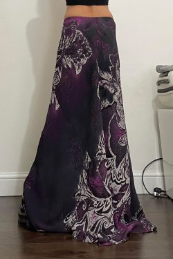 Vintage Black Purple Gradient A-Line Dress with Exotic Ancient Vine Design - Women's Retro Mid-Length Fashion