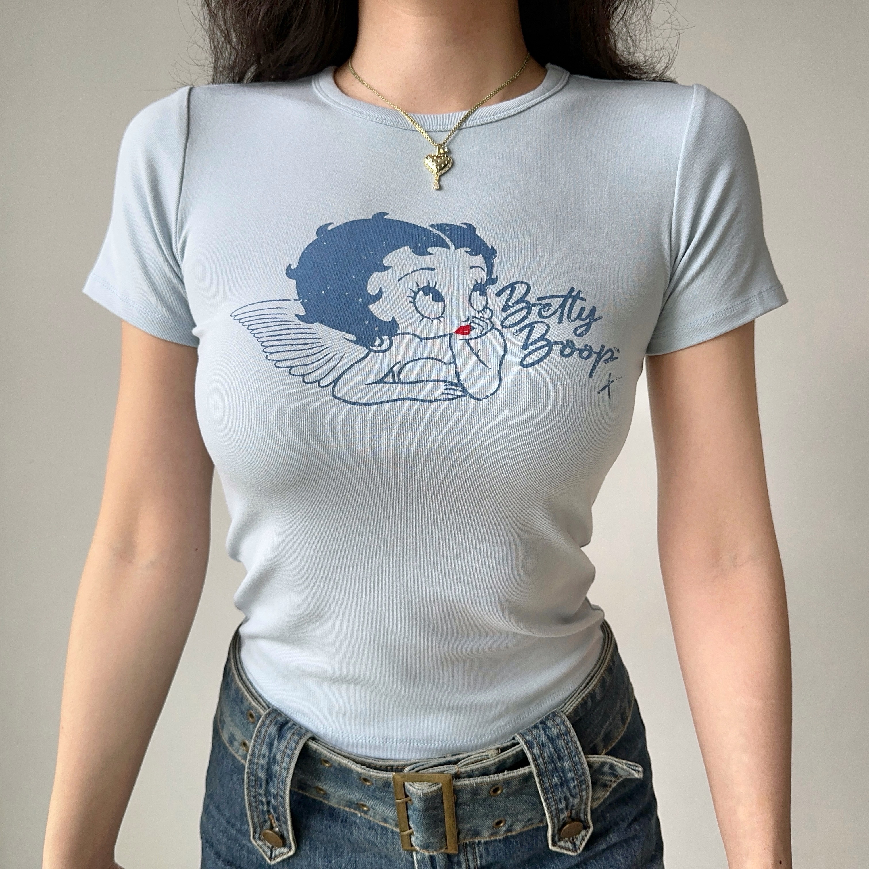 Vintage Cartoon Print Round Neck Short Sleeve T-shirt for Women - Slim Fit American Style Top