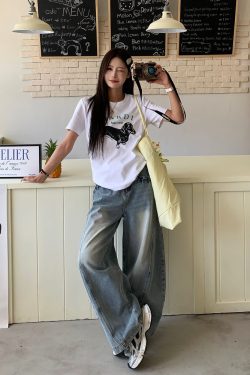 Vintage Curved Blade Jeans for Women - Loose Straight Wide-Leg Casual Pants - Spring Summer 90s American Style
