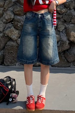 Vintage Dark Blue Wide-Leg Denim Shorts for Women - Loose-Fit Five-Point Style for Summer Casual Wear