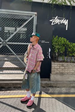 Vintage Dirty Dyed Wide-Leg Denim Capris for Men and Women - Casual Loose Fit Straight-Leg Summer Shorts, American Style